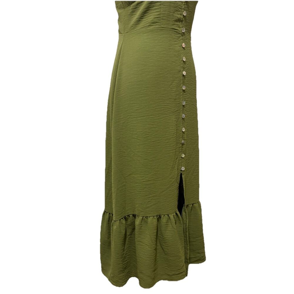 Forever 21 Olive Green Midi Dress L Sweetheart Button Front Cottagecore - Picture 8 of 9